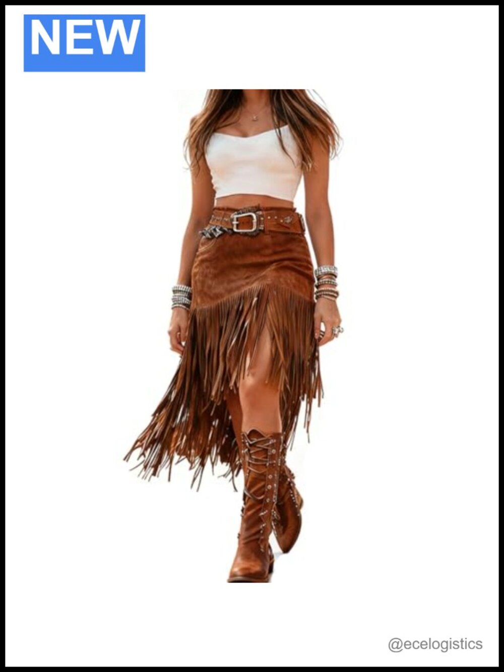 Women's Faux Suede Tassel Midi Skirt, Asymmetric Fringe Western Cowgirl Bodycon
